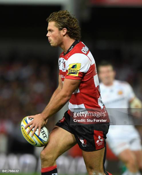 Gloucester wing Henry Purdy in action during the Aviva Premiership match between Gloucester Rugby and Exeter Chiefs at Kingsholm Stadium on September...