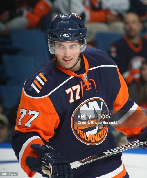 Trevor Smith of the New York Islanders skates in his first NHL game against the Florida Panthers on December 31, 2008 at the Nassau Coliseum in...
