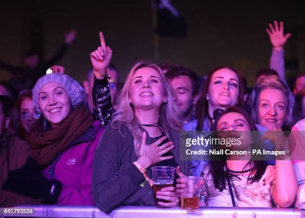 The crowd watch the xx perform on the main stage on day one of the Electric Picnic festival in Stradbally, County Laois.