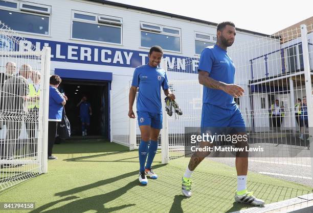 Jermaine Pennant of Billericay Town walks out ahead of The Emirates FA Cup Qualifying First Round match between Billericay Town and Didcot Town on...