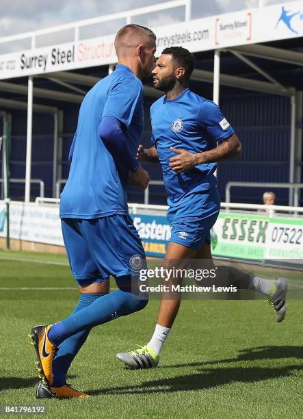 Paul Konchesky of Billericay Town and Jermaine Pennant of Billericay Town warms up ahead of The Emirates FA Cup Qualifying First Round match between...