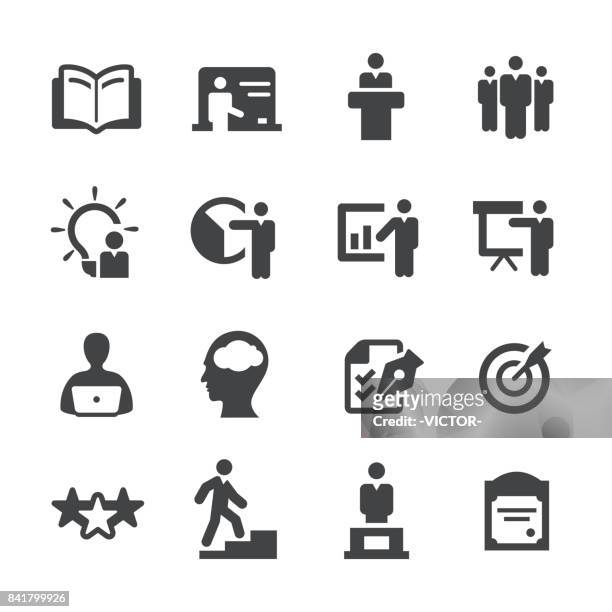business training icons set - acme series - qualification round stock illustrations