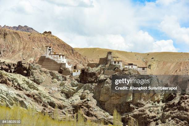 basgo monastery surrounded with stones and rocks , leh, ladakh, jammu and kashmir, india - gompa stockfoto's en -beelden