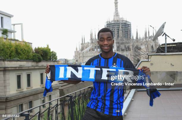 Internazionale New Signing Yann Karamoh poses on August 31, 2017 in Milan, Italy.