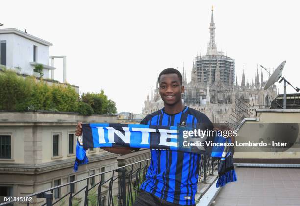 Internazionale New Signing Yann Karamoh poses on August 31, 2017 in Milan, Italy.