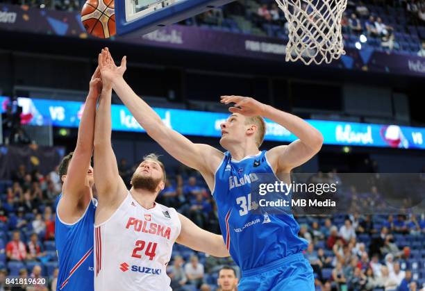 Przemyslaw Karnowski of Poland and Tryggvi Hlinason of Iceland during the FIBA Eurobasket 2017 Group A match between Poland and Iceland on September...