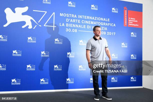 Actor Matt Damon attends the photocall of the movie "Suburbicon" presented out of competition at the 74th Venice Film Festival on September 2, 2017...