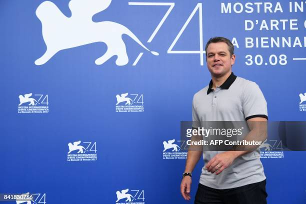 Actor Matt Damon attends the photocall of the movie "Suburbicon" presented out of competition at the 74th Venice Film Festival on September 2, 2017...
