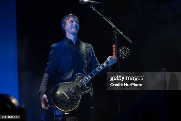 American rock band Interpol perform live at Alexandra Palace, London, on September 1, 2017. The band is on tour for the 15th anniversary of their...