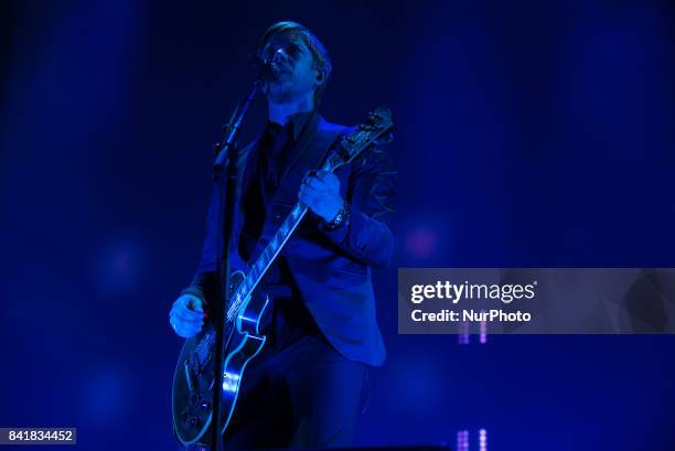 American rock band Interpol perform live at Alexandra Palace, London, on September 1, 2017. The band is on tour for the 15th anniversary of their...