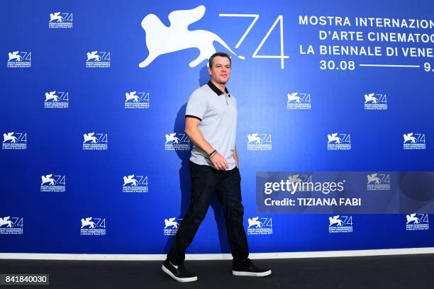 Actor Matt Damon attends the photocall of the movie "Suburbicon" presented out of competition at the 74th Venice Film Festival on September 2, 2017...