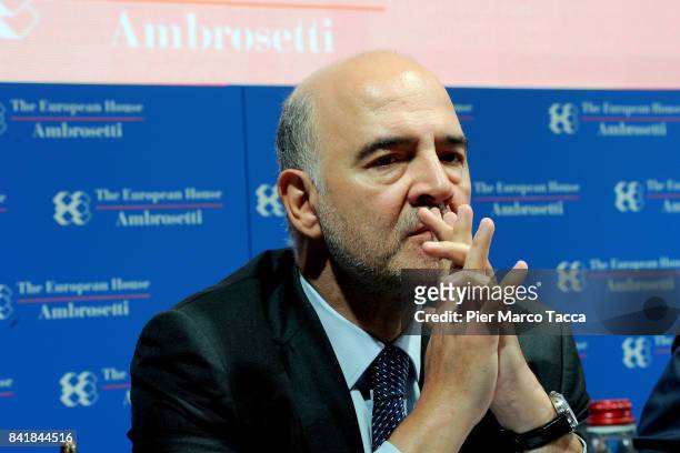 Pierre Moscovici European Commissioner for Economic and Financial Affairs attends the Ambrosetti International Economic Forum on September 2, 2017 in...