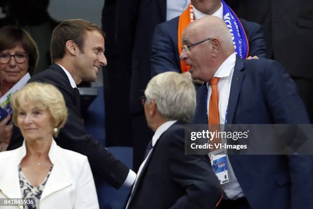 President Emmanuel Macron of France, chairman Michael van Praag of KNVB during the FIFA World Cup 2018 qualifying match between France and...