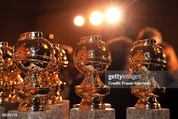 The new 2009 Golden Globe statuettes are on display during an unveiling by the Hollywood Foreign Press Association at the Beverly Hilton Hotel on...