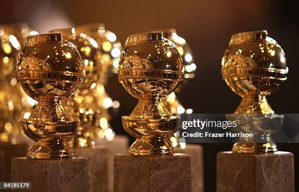 The new 2009 Golden Globe statuettes are on display during an unveiling by the Hollywood Foreign Press Association at the Beverly Hilton Hotel on...