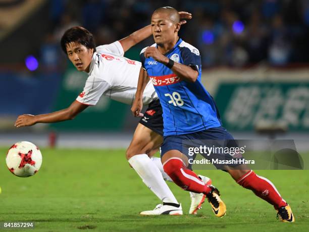 Daizen Maeda of Mito Hollyhock in action during the J.League J2 match between Mito Hollyhock and Nagoya Grampus at K's Denki Stadium on September 2,...