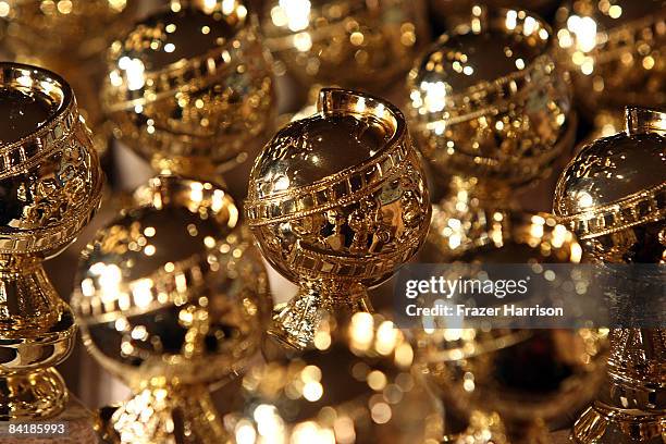 The new 2009 Golden Globe statuettes are on display during an unveiling by the Hollywood Foreign Press Association at the Beverly Hilton Hotel on...