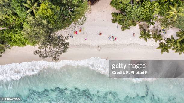 aerial view of anse takamaka -  mahe island - seychelles - pjphoto69 stock pictures, royalty-free photos & images