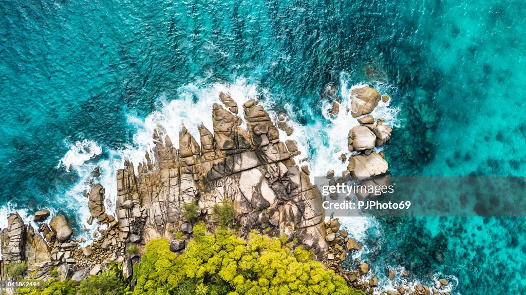 Aerial view of coastline -  Anse Royale - Mahe Island - Seychelles