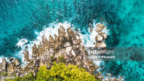 aerial view of coastline -  anse royale - mahe island - seychelles - pjphoto69 stock pictures, royalty-free photos & images