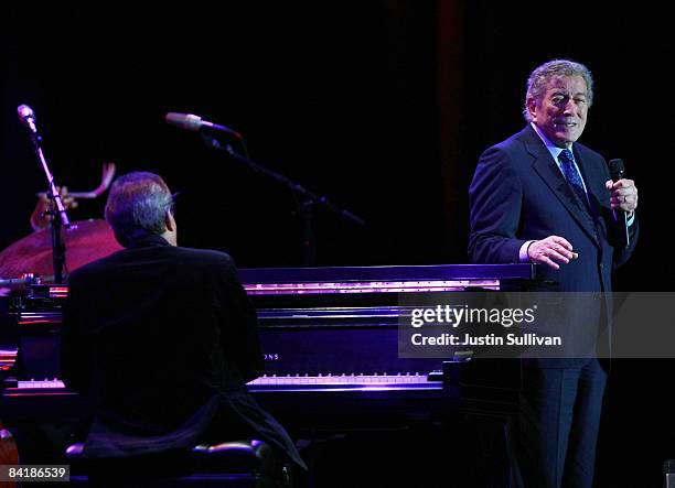 Singer Tony Bennett sings during the keynote address by Apple Senior Vice President of Worldwide Marketing Philip Schiller at the MacWorld Conference...