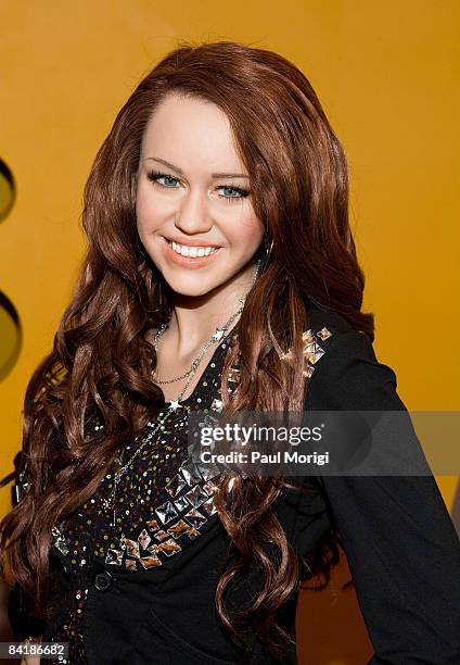 The wax replica of Miley Cyrus is unveiled at Madame Tussauds on December 9, 2008 in Washington, DC.