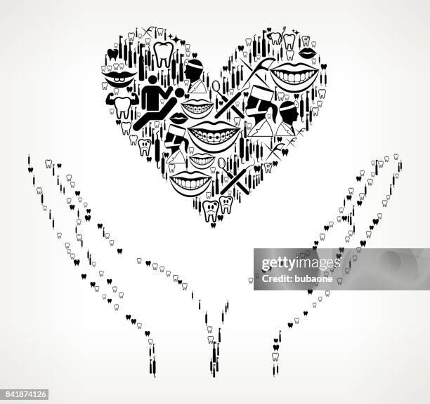 two hands holding a heart dentist and dental vector icon pattern - holding toothpaste stock illustrations