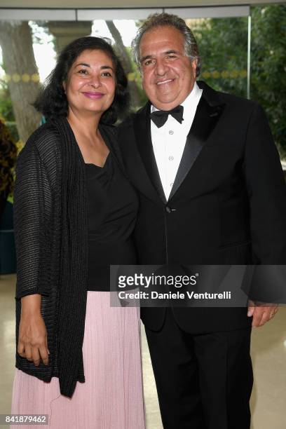 Meher Tatna and Jim Gianopulos attend the 'Hollywood Foreign Press Association Cocktail Party' during the 74th Venice Film Festival on September 2,...