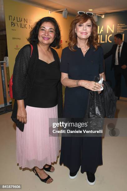 Meher Tatna and Susan Sarandon attend the 'Hollywood Foreign Press Association Cocktail Party' during the 74th Venice Film Festival on September 2,...