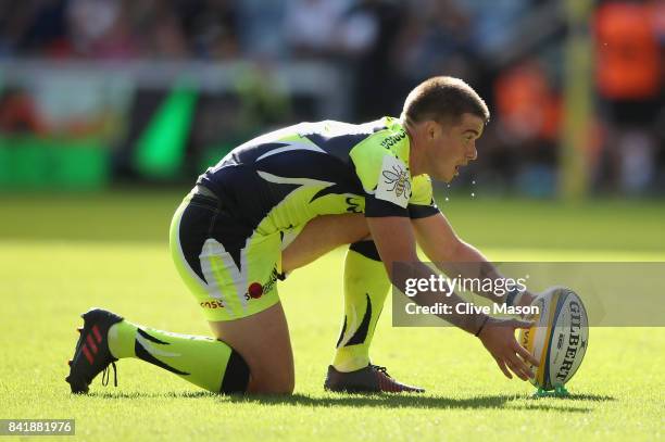 MacGinty of Sale Sharks in action during the Aviva Premiership match between Wasps and Sale Sharks at The Ricoh Arena on September 2, 2017 in...