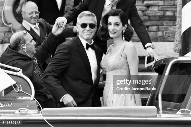 George Clooney and Amal Alamuddin are seen during the 74th Venice Film Festival on September 2, 2017 in Venice, Italy.