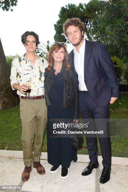 Miles Robbins, Susan Sarandon and Jack Henry Robbins attend the 'Hollywood Foreign Press Association Cocktail Party' during the 74th Venice Film...
