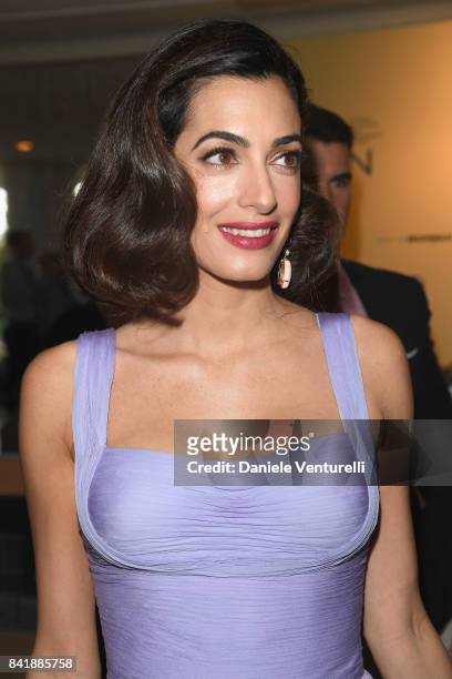 Amal Clooney attends the 'Hollywood Foreign Press Association Cocktail Party' during the 74th Venice Film Festival on September 2, 2017 in Venice,...