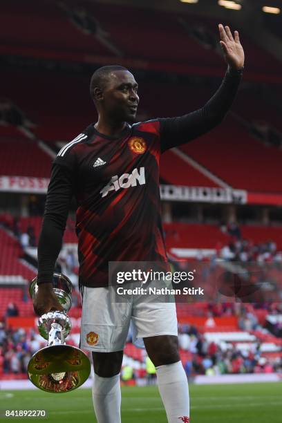 Andrew Cole of Manchester United walks of the pitch during the match between Manchester United Legends and FC Barcelona Legends at Old Trafford on...
