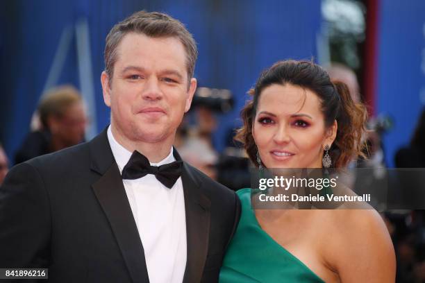 Matt Damon and Luciana Damon walk the red carpet ahead of the 'Suburbicon' screening during the 74th Venice Film Festival at Sala Grande on September...