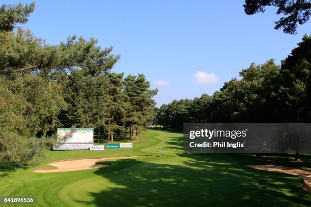 General view of the 18th hole during the second round of the Travis Perkins Senior Masters played on the Duke's Course at Woburn Golf Club on...