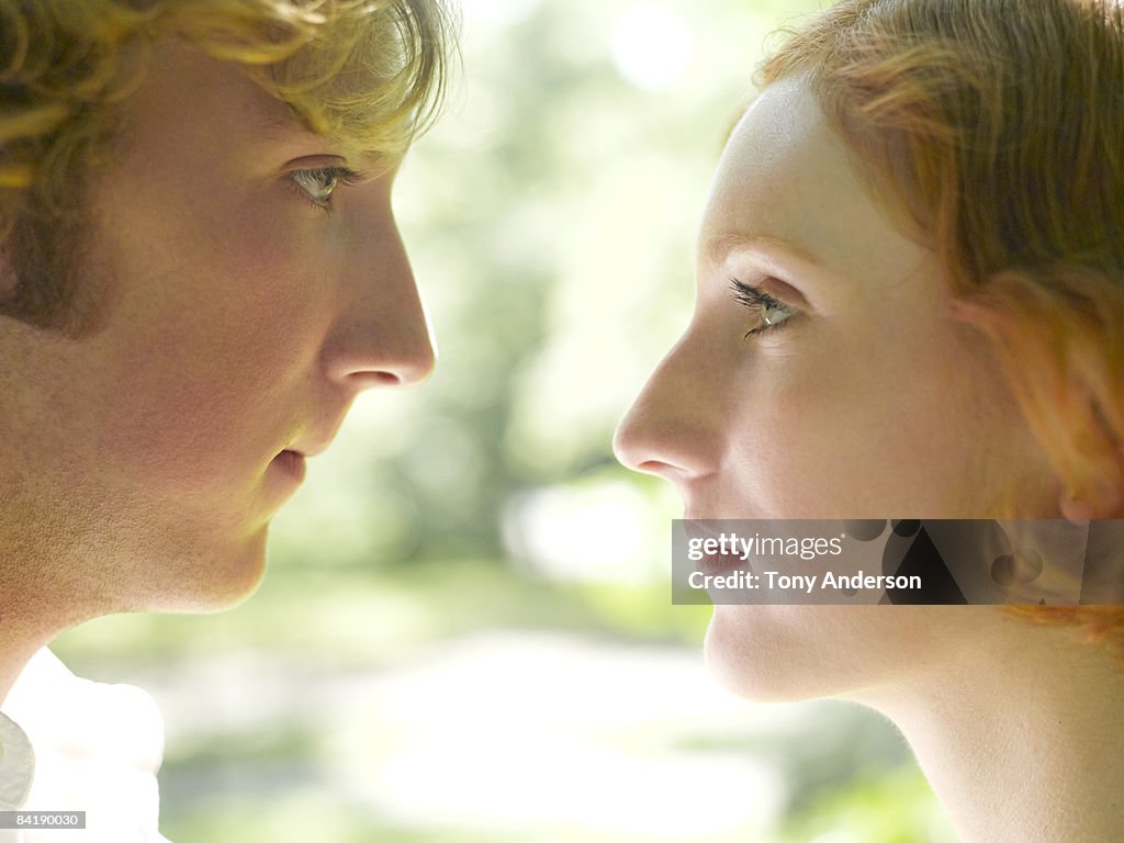 Couple close-up in park