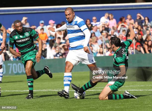 Stan Collymore and Ralf Little during the #GAME4GRENFELL at Loftus Road on September 2, 2017 in London, England. The charity football match has been...