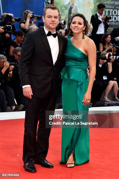 Matt Damon and Luciana Damon walk the red carpet ahead of the 'Suburbicon' screening during the 74th Venice Film Festival at Sala Grande on September...