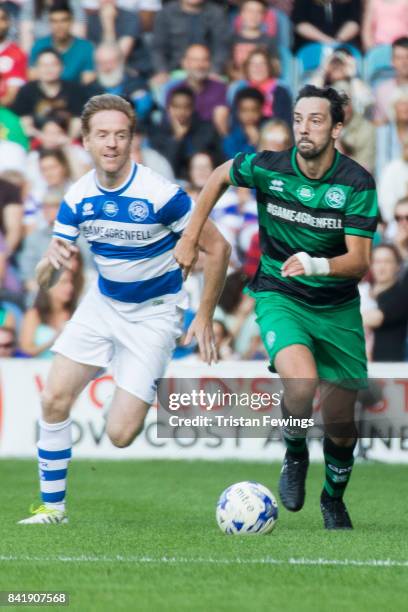 Damian Lewis and Ralf Little during the #GAME4GRENFELL at Loftus Road on September 2, 2017 in London, England. The charity football match has been...