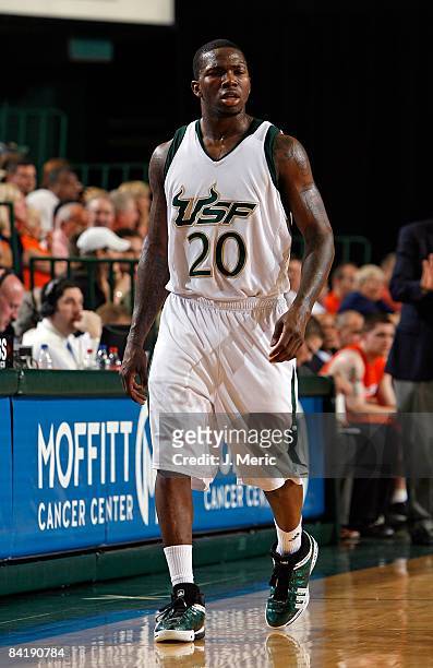 Guard Dominique Jones of the South Florida Bulls goes to the bench against the Syracuse Orange during the game at the SunDome on January 2, 2009 in...