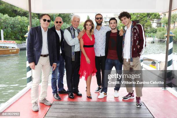 Francesco Acquaroli, Filippo Nigro, Michele Placido, Claudia Gerini, Alessandro Borghi, Giacomo Ferrara and Eduardo Valdarnini attend the 'Suburra...