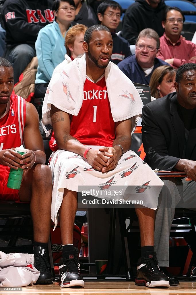 T Mac Rockets Tracy McGrady of the Houston Rockets takes a rest on the bench during ...