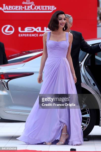 Amal Clooney walks the red carpet ahead of the 'Suburbicon' screening during the 74th Venice Film Festival at Sala Grande on September 2, 2017 in...