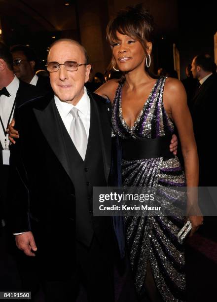 Chairman and CEO of BMG US Clive Davis and Singer Whitney Houston attend the 2008 Clive Davis Pre-GRAMMY party at the Beverly Hilton Hotel on...