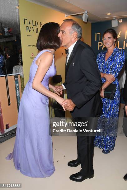Rebecca Hall and Alberto Barbera attend the 'Hollywood Foreign Press Association Cocktail Party' during the 74th Venice Film Festival on September 2,...