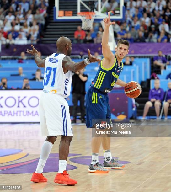 Jamar Wilson of Finland, Aleksej Nikolic of Slovenia during the FIBA Eurobasket 2017 Group A match between Finland and Slovenia on September 2, 2017...
