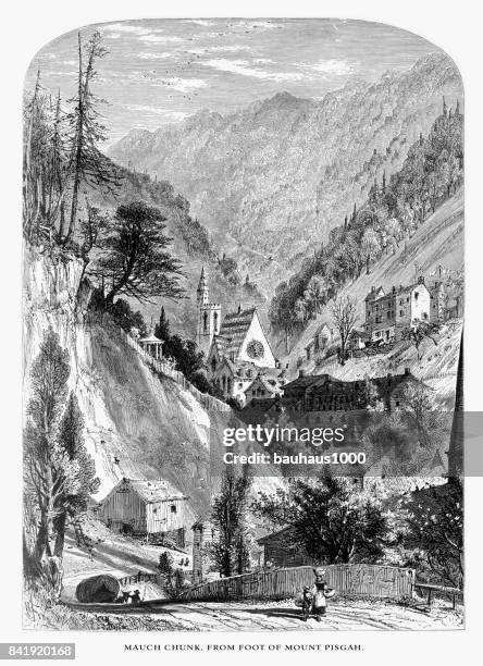mauch cunk “bear mountain,” from the foot of mount pisgah, pennsylvania, united states, american victorian engraving, 1872 - paradise pennsylvania stock illustrations