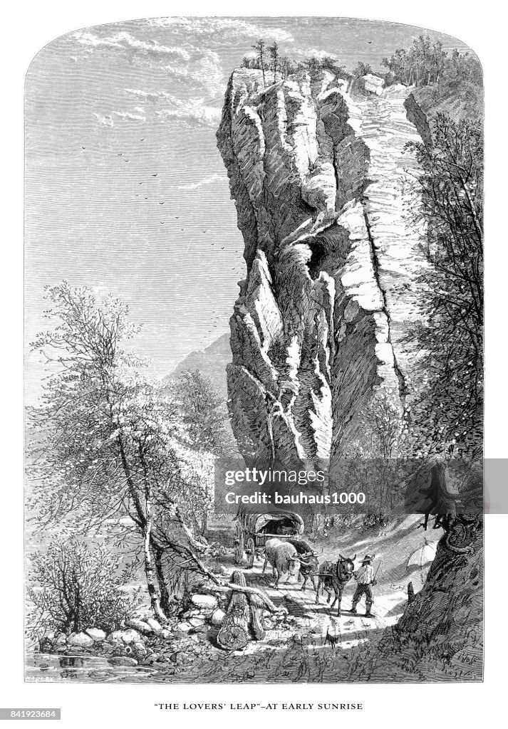 Lovers Leap, French Broad River, North Carolina, United States, American Victorian Engraving, 1872