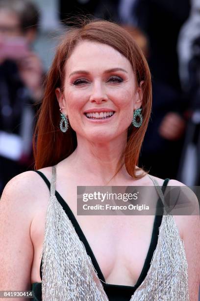 Julianne Moore walks the red carpet ahead of the 'Suburbicon' screening during the 74th Venice Film Festival at Sala Grande on September 2, 2017 in...